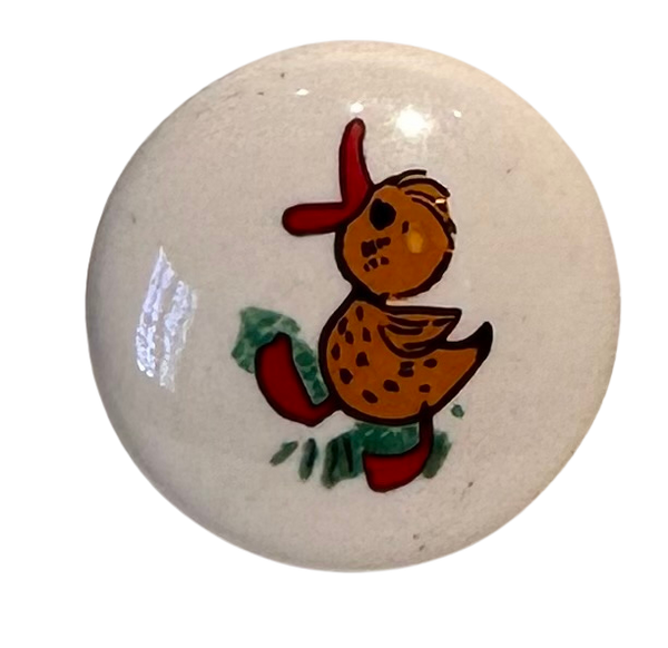 Charming White Porcelain Knob with Duck Decal