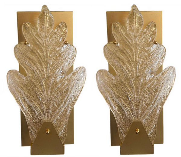 Hand Blown Murano Glass Leaf Sconce Pair